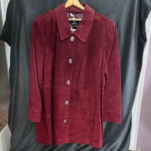 Dennis Basso Burgundy Suede Trench Coat